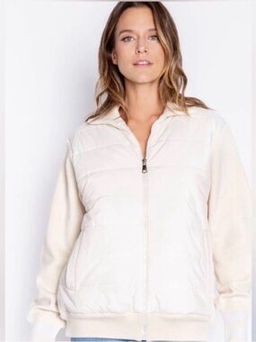 P.J. Salvage Women’s Cream Quilted Zip-Front Jacket Sz L